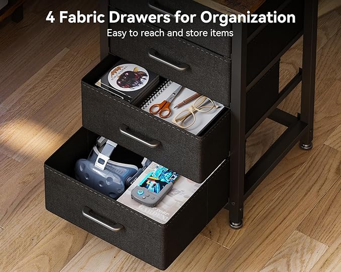 Casaottima L Shaped Desk with 4 Tier Drawers, 53" Gaming Desk with Power Outlets & USB, Reversible L-Shaped Computer Desk with CPU Stand, Home Office Corner Desk with Storage, Easy Assemble, Vintage