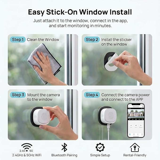 ELECCTV 2.5K Window Security Cameras 2Packs, 2.4G/5GHz WiFi Indoor Cameras - Image 9