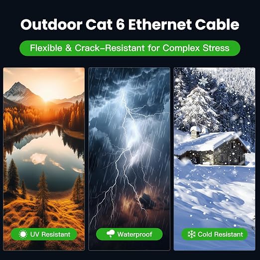 Cat 6 Ethernet Cable 200 ft, Outdoor & Indoor 23AWG 10Gbps High Speed, - Image 3