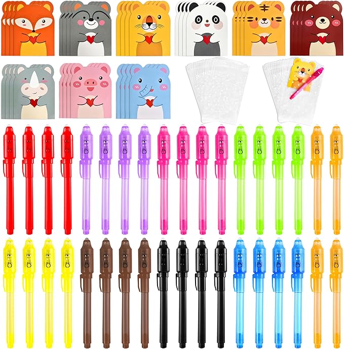 36PCS Invisible Ink Pens with UV Light, Spy Pens with Animal Cards & Goodie Bags, Party Favors for Kids 8-12, Classroom Prizes, Stocking Stuffers