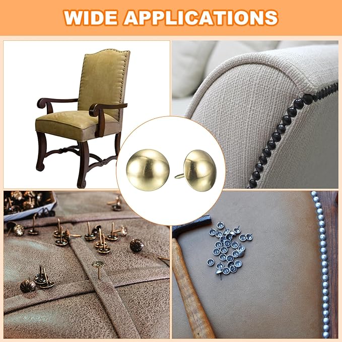 uxcell Upholstery Tacks Nail Pins Furniture, 100Pcs 19x23mm Thumb Tack Pins Assortment Kit Carbon Steel for Home Sofa DIY Decorative Nail Heads Nails, Gold