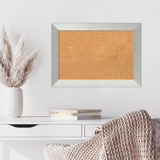 Amanti Art Natural Cork Board for Wall, 20x28 Vision Board with Silver Wood Frame, Medium Corkboard Office Decor for Home Organization, Modern Corkboard Pinboard to Display Items for Home