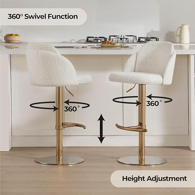 CHITA Adjustable Bar Stools Set of 3, Swivel Counter Height Stools with Stainless Steel Base for Bar, Kitchen Island, Dining Room, Gold