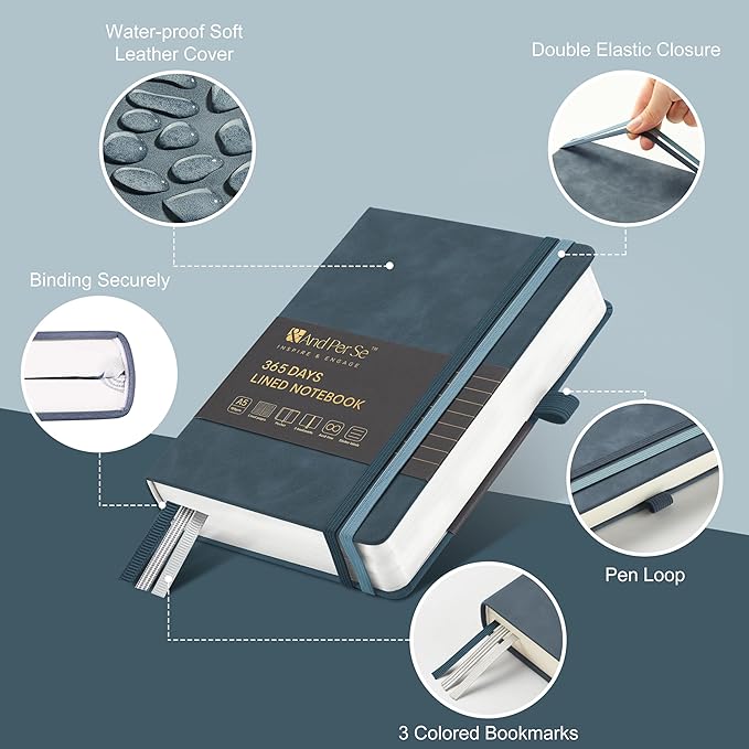 &And Per Se Lined Journal Notebook, 365 Pages, A5, 5.7'' x 8'' 100GSM Thick Paper, Journals for Writing, Hardcover Notebooks for Women Men (Blue)