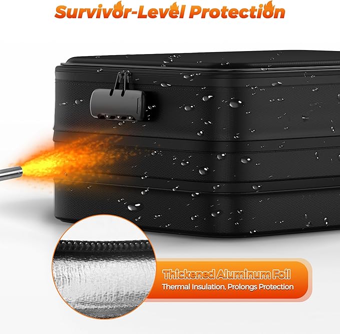 Nacial 5200℉ Fireproof Document Box with Lock, Expandable Document Organizer, Heat Insulated Fireproof Waterproof Box for File Storage, ﻿Portable Sturdy Handle for Important Documents Home Travel