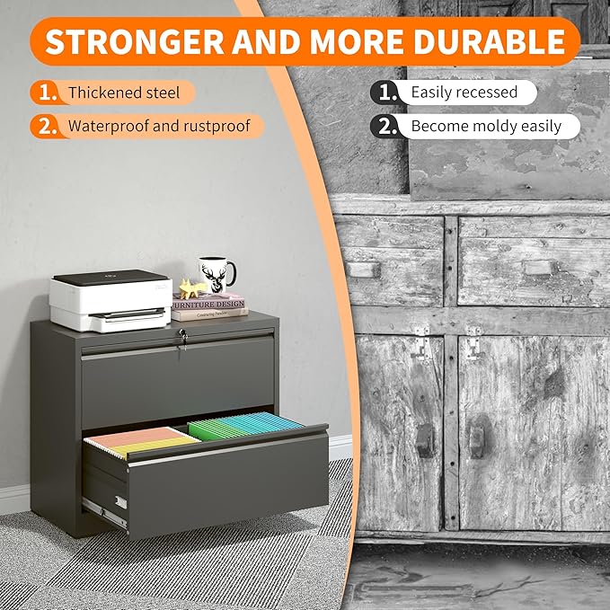 Locking File Cabinet with 2 Drawer Heavy Duty Large Metal Filing Cabinets Home Office Black Lateral File Cabinets Wide Steel Cabinet fors Legal/Letter Size,Assembly Required