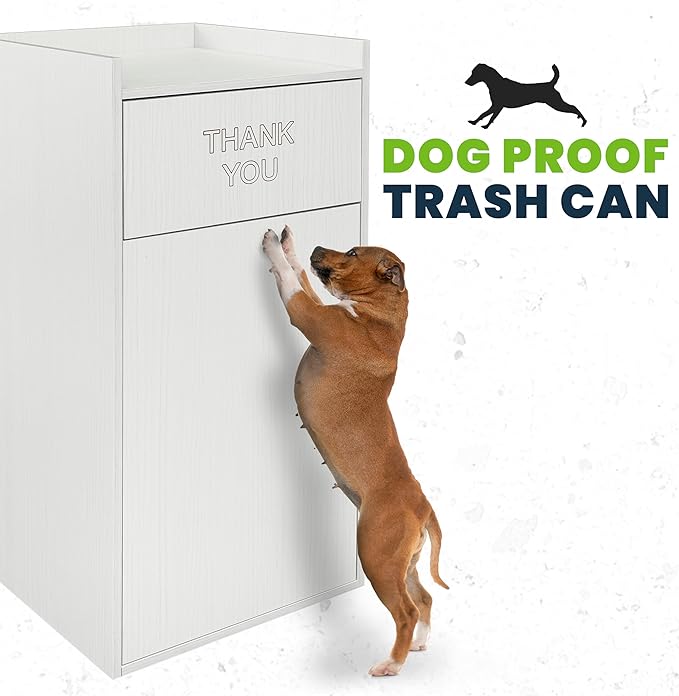 Alpine Restaurant Trash Can Cabinet with Tray Holder - Commercial 40 Gallon Garbage Receptacle Indoor for Restaurants, Cafeterias (White)