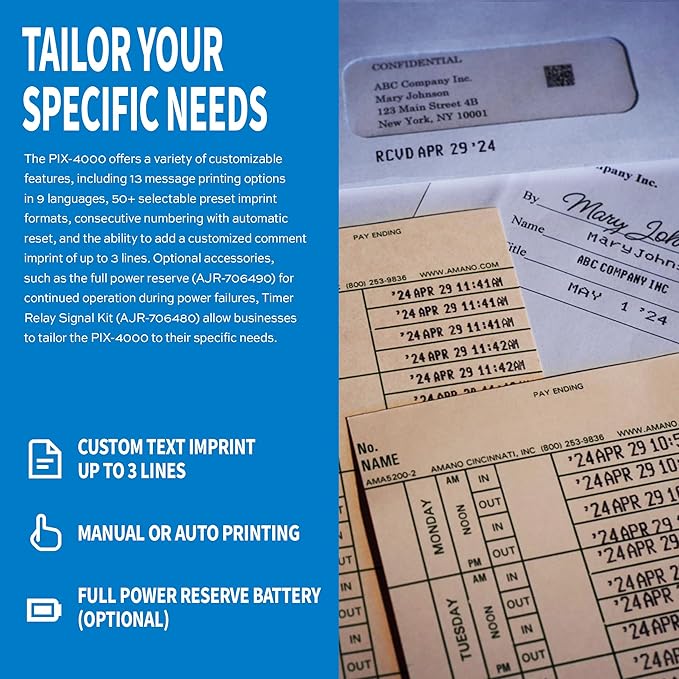AMANO Heavy-Duty economical, and Fully Automatic Electronic time and Date Stamping Machine (PIX-4000)
