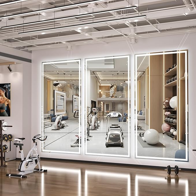 Hasipu Full Length LED Mirror with Lights, 71" x 27.6" Floor Standing or Hanging Mounted, Full Body Dressing Mirror, Dimmable Light, Tempered Glass, Square White