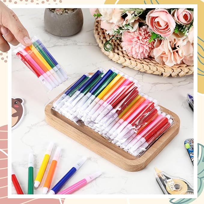 288 Pcs Mini Markers Colored Pen 3.4 Inch Vibrant Colors Portable Short Colored Markers Assorted Multicolor Watercolor Marker Pen for Kids and Adult Glass Office School Supplies (6 Colors)