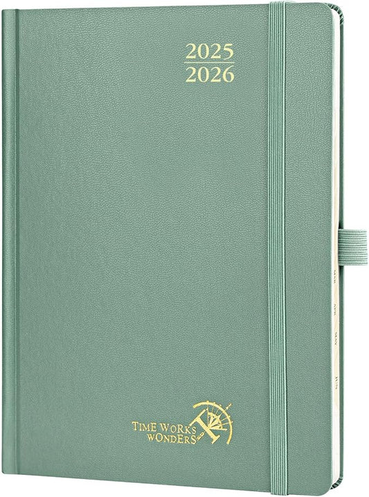POPRUN Planner 2025-2026, (Medium 6.5'' x 8.5'' Hard Cover) Academic Calendar (July 25-June 26) Daily Weekly and Monthly Appointment Book with Hourly Time Slots, Monthly Tabs, 100 GSM - Midnight Green