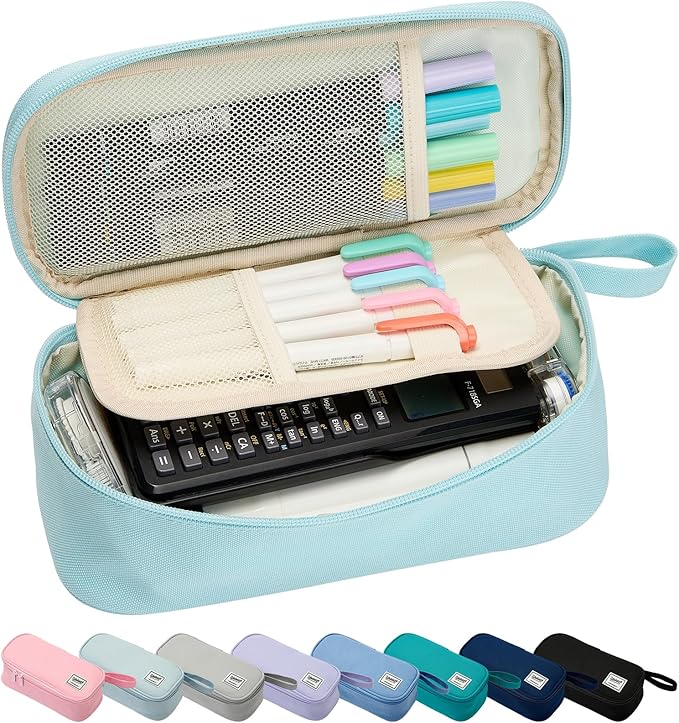 Pencil Case Pouch Box Bag School Supplies Girls Boys Kids, Cute Preppy Stuff Large Big Capacity Aesthetic Pen Organizer, Back to College Stationary, Eggshell Blue, Standard Stlye, 1800ml