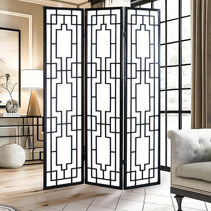 NicBex Room Divider 3 Panel Room Dividers with Geometric Lattice Design Partition Room Dividers and Folding Privacy Screens Wall Divider for Office, Room Separation,70" W x 0.8" D x 70.3" H, Black