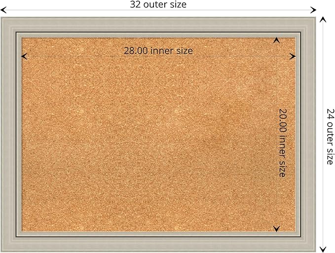 Amanti Art Natural Cork Board for Wall, 24x32 Vision Board with Silver Wood Frame, Medium Corkboard Office Decor for Home Organization, Casual Corkboard Pinboard to display items for home organization