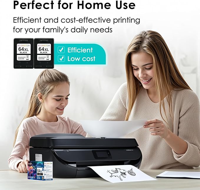 Remanufactured Ink Cartridge Replacement for HP Ink 64 Black HP64 XL HP64XL for Envy Photo 7858 7855 7120 7155 7100 7158 7164 6255 6252 6232 7800 Inspire 7200e 7900e 7955e Tango X Printer