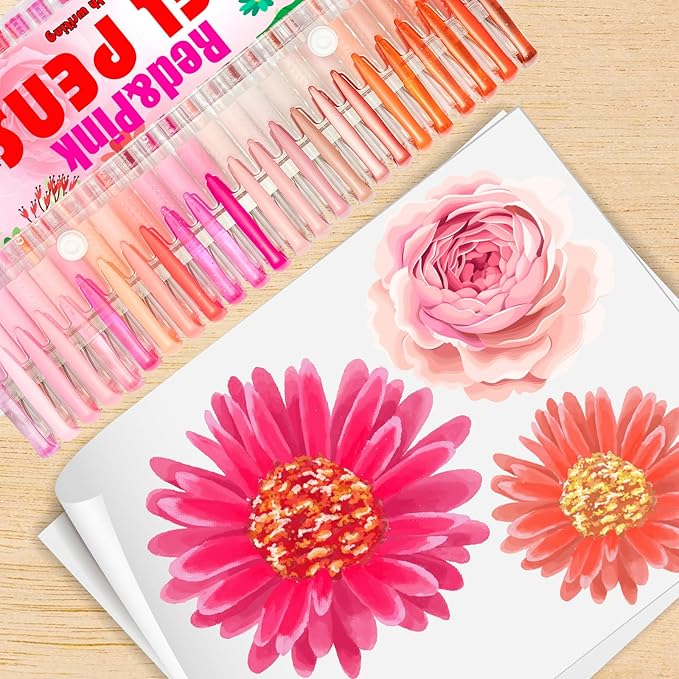 Red Pink Gel Pens for Coloring Book,72 Color Gel Pens Set including 24 Color Gel Pen with 48 Refills,40% More Ink Colored Gel Pens for Drawing, Doodling, Scrapbook, Journaling