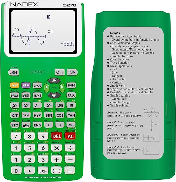 Scientific Calculator with Graph Functions for College and High School Students, Engineering, Advanced Mathematics, Calculus, Algebra, Geometery, Trigonometry, Statistics, Physics, Chemistry, Green