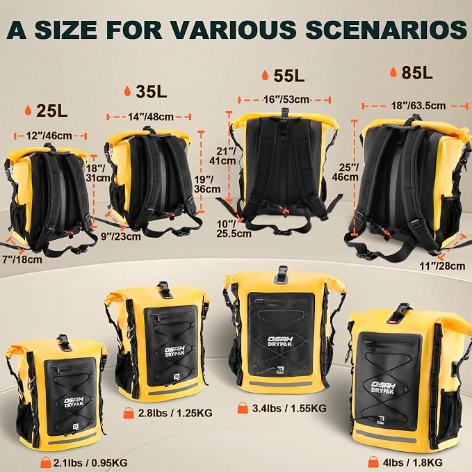 OSAH DRYPAK Waterproof Backpack Dry Bag 35L/55L/85L– Heavy Duty Roll-Top Hiking - Image 2