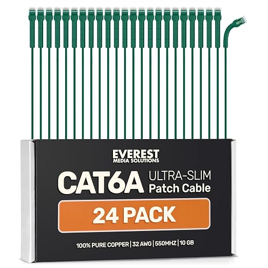 Everest Ultra Slim Cat6a Ethernet Patch Cables 0.5ft Green by EverestMediaSolutions