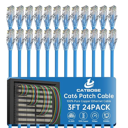 3 Feet Cat6 Patch Cables, Solid Pure Copper Patch Cord, Cat 6 Ethernet Cable by CatBose