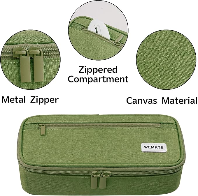 WEMATE Pencil Case, Large Storage Organizer for Stationery, Back - to - School Essential, Teacher Must - have, Big Pencil Pouch, Marker Case School Supplies for College & High School