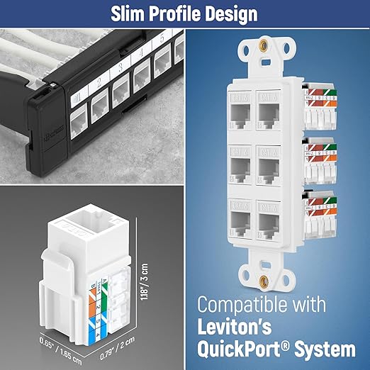 Everest 90° Angled RJ45 Cat6A Keystone Jacks 50-Pack in White - Image 6