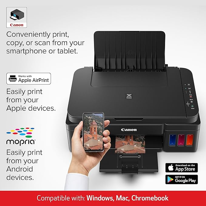 Canon G3200 All-In-One Wireless Supertank (MegaTank) Printer| Copier| Scanner| and Mobile Printing, Black, 6.5" x 17.6" x 13" (0630C002)