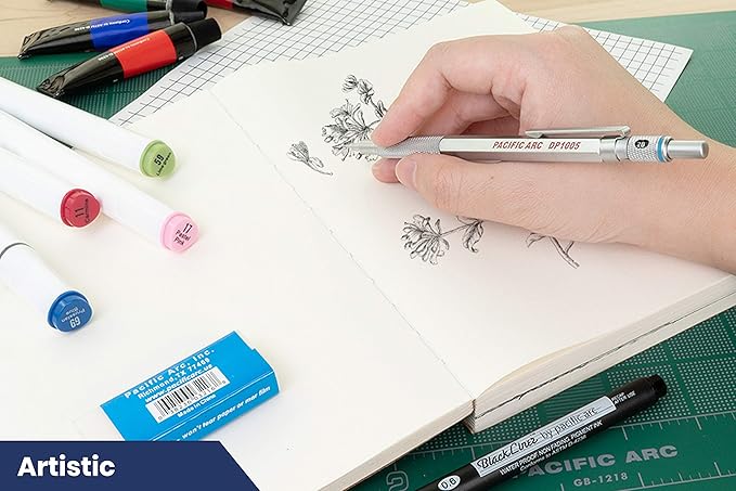 Pacific Arc Chromagraph Metal Mechanical Pencil .5 mm Silver Barrel Mechanical Pencil with Built In Lead Pencil Grade Indicator, Lead Pencil Holder for Drafting, Sketching, and Drawing