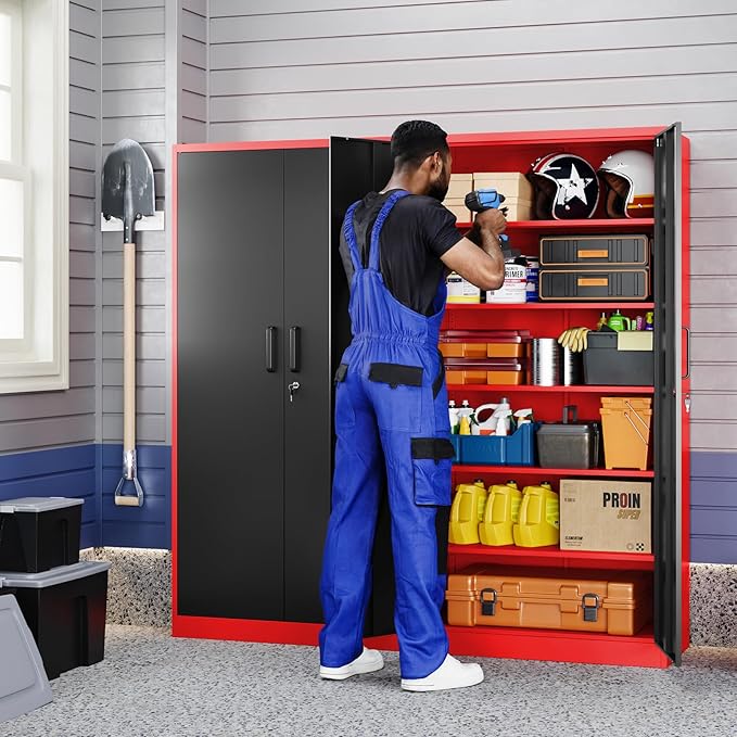 Yizosh Metal Storage Cabinet with Lock Doors and 5 Adjustable Shelves,- 72" Garage Storage Cabinet for Home,Office,Garage,School