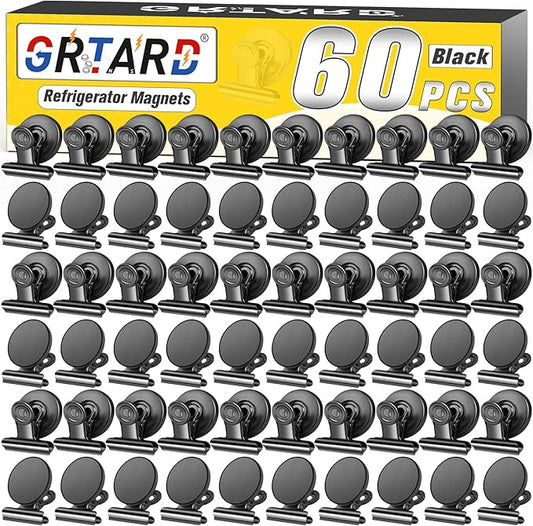 Grtard 60 Pack Magnetic Clips Heavy Duty, Black Magnet Clips for Fridge, Refrigerator Magnets, Strong Magnetic Clip, Scratch Free Magnets with Clip for Whiteboard, Refrigerator, Cruise, Locker