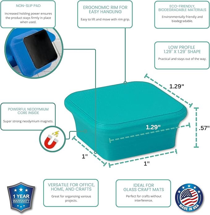 Glassboard Studio MiniBar Magnet - Strong Neodymium Rare Earth Magnets for Fridge, Whiteboard, Locker & Magnetic Glassboards - Crafting & Office Use - Strong Fridge Magnets (Seaside Teal Bar, 12)