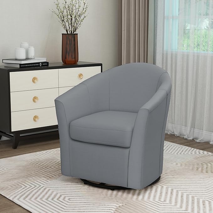 UIXE 360° Swivel Barrel Accent Chair, Modern Round Arm Chair Upholstered Club Armchair, Single Sofa Seating in Fabric for Living Room, Bedroom (Pebble Grey)