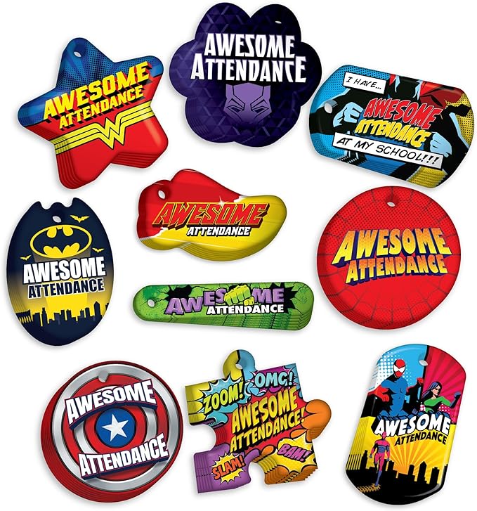 Brag Tags Awesome Attendance Heroes Value Pack to Improve Students' School & by BragTags%C2%AE