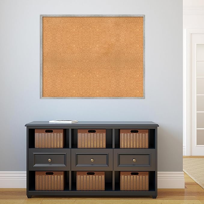 Amanti Art Natural Cork Board for Wall, 33x41 Vision Board with White Frame, X-Large Corkboard Office Decor for Home Organization, Cottage Corkboard Pinboard to Display Items for Home Organization in