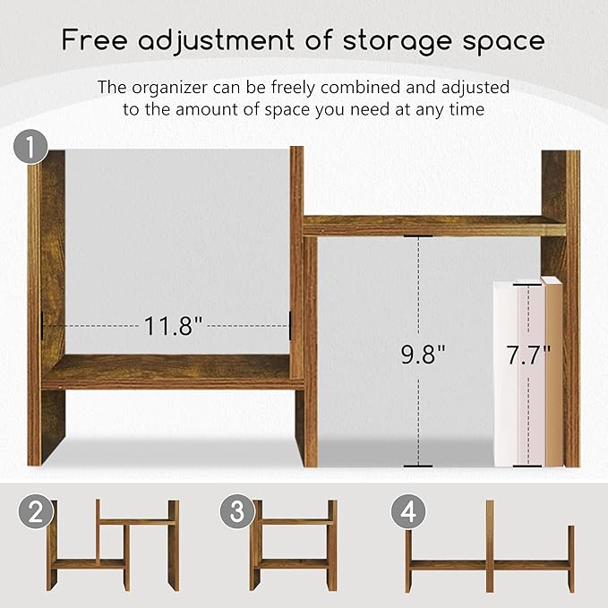 Jerry & Maggie Desktop Organizer Office Storage Rack Adjustable Wood Display Shelf Free Style Double H, Multi-Functional Mini Bookshelf for Desk Natural Stand (Natural Wood Tone)