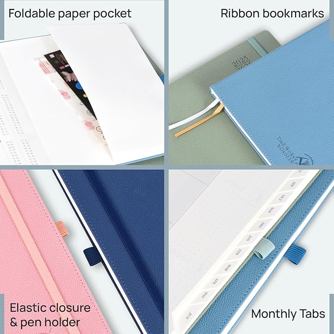 POPRUN Planner 2025-2026 (Medium 6.75''x 8.75''), Horizontal Weekly Notebook Jul.2025 - Jun.2026, Academic Appointment Book with Monthly Tabs, Leather Hardcover, Inner Pocket, 100 GSM - Lavender