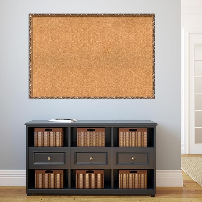 Amanti Art Natural Cork Board for Wall, 34x50 Vision Board with Bronze Frame, Oversize Corkboard Office Decor for Home Organization, Traditional Corkboard Pinboard to Display Items for Home