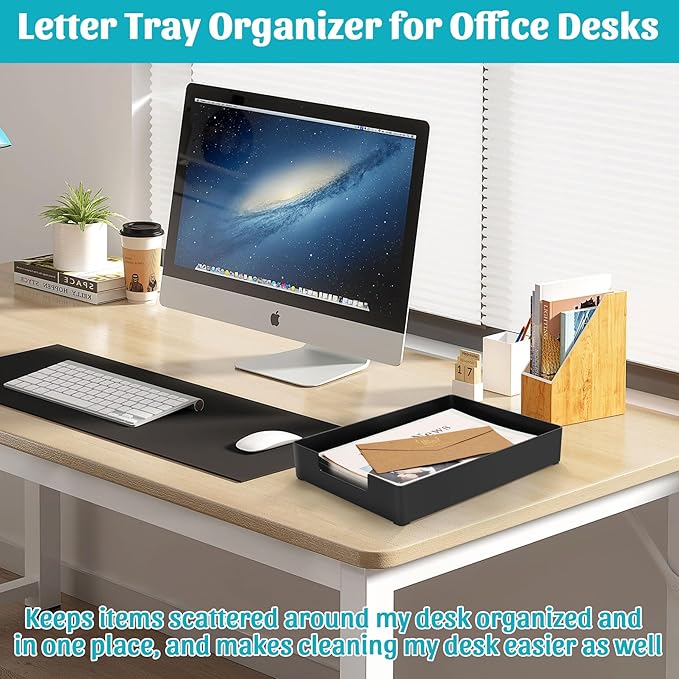 Letter-Size Tray Desk Letter Tray Paper Tray, Sturdy Heavy-Duty Plastic Printer Paper Tray, Single-Tier Stackable File Storage Organizer for Office Home (1, Black)