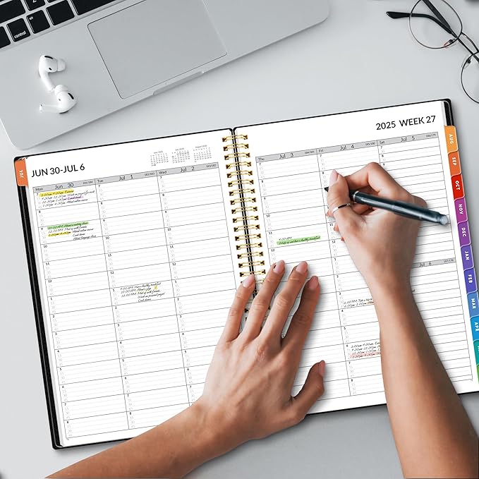 SUNEE 2025-2026 Appointment Book, Quarter-Hourly, Weekly & Monthly - from July 2025 to June 2026, 8.5"x11" Academic Planner, Flexible Cover, Note Pages, Bookmark, Spiral Binding, Black