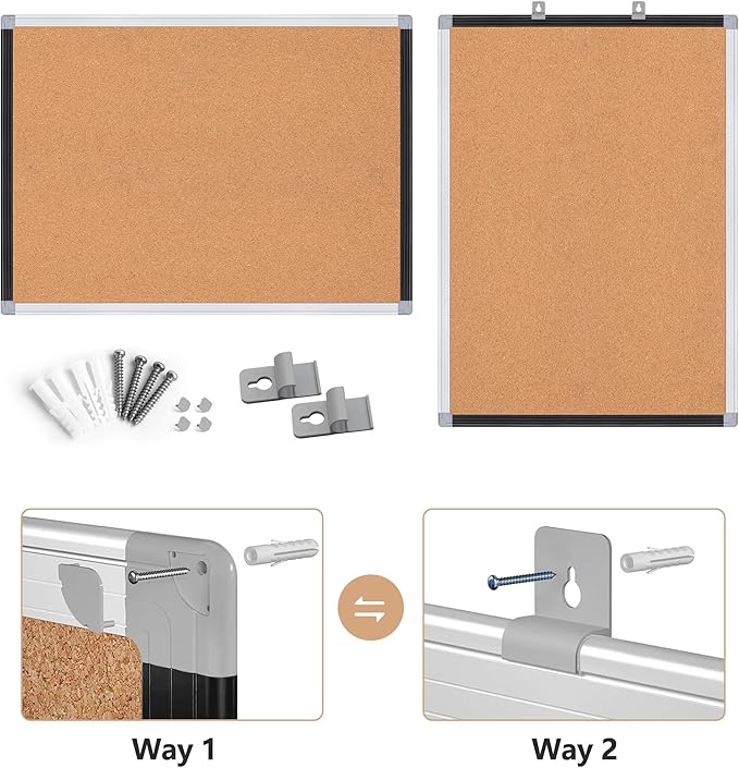 Board2by 2 Pack Cork Bulletin Board 24" x 18", Black/Sliver Aluminium Framed Corkboard, Office Board for Wall Decor, Large Wall Mounted Notice Pin Board with 36 Push Pins for School, Home & Office