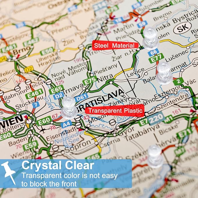 2400 Pcs Clear Push Pins Standard Thumb Tacks with Steel Point and Plastic Head PushPins thumbtacks for Wall, Cork Board, and Bulletin Board