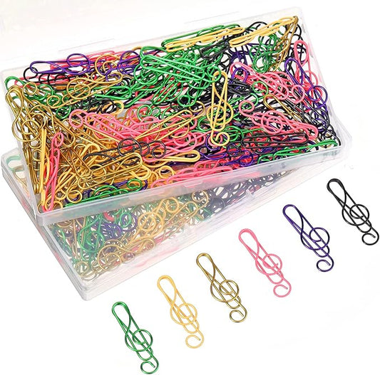 Outus 200 Pcs Music Paper Clips 6 Colors Metal Musical Notes Paper Clips Treble Clef Paper Clips Funny Music Teacher Gifts for Desk Bookmark Office School Notebook