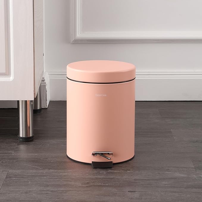 happimess HPM1000D Oscar 8-Gallon Step-Open Trash Can with Free Mini Trash Can, Modern, Fingerprint Proof for Home, Kitchen, Office, Large:7.9 Gallon Small:1.3 Gallon, Flamingo Pink