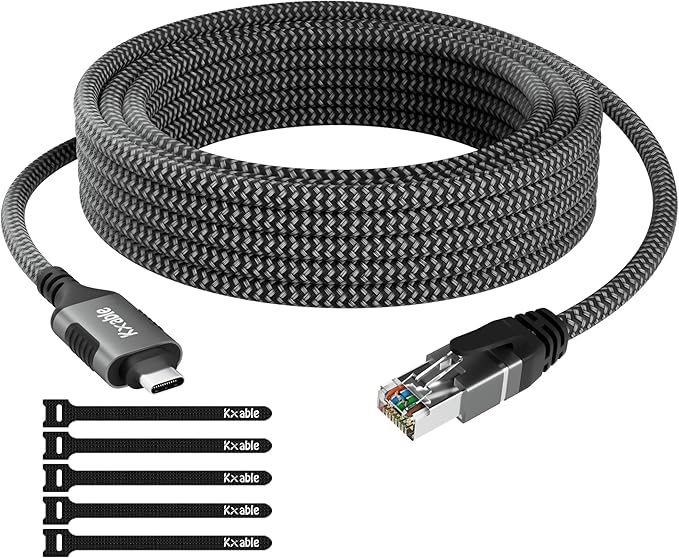 USB C to Ethernet Cable 0.5FT, Type C to RJ45 Cord, Gigabit Directly Connected by Kxable