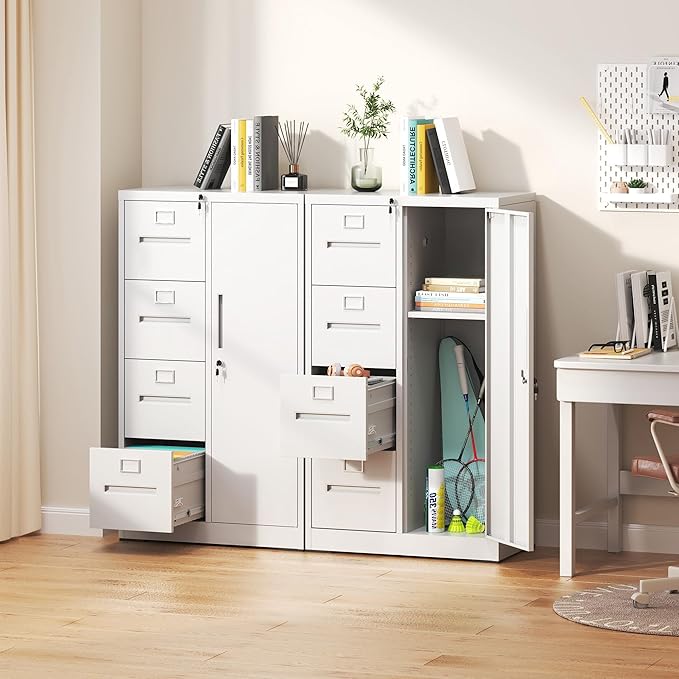 4 Drawer Filing Cabinet with Lock, Metal Storage Locker Cabinets for Home Office, File Cabinet for Hanging File Folders Letter/Legal/A4/F4 Size Documents, Assembly Required