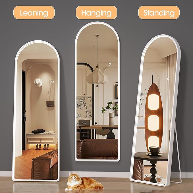 Hasipu 55" X 18" Full Length Mirror with Lights, White Frame Arch Led Mirror Full Length and 3 Colors Temperatures & Brightness Adjustable,Light Up Mirror Full Body for Bedroom Cloakroom Living Room