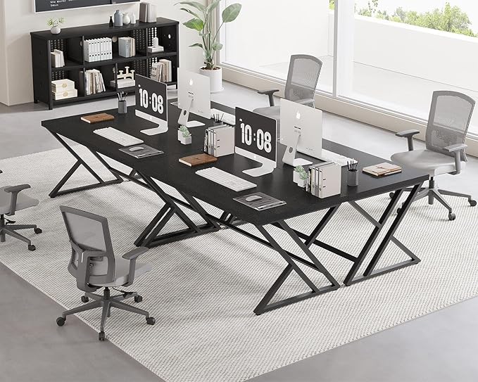 LVB Black Desk, Modern Gaming Writing Computer Desk for Home Office, Metal Wood Study Work PC Computer Table for Bedroom, Industrial Executive Student Workstation Desk, 47 Inch, Black Oak