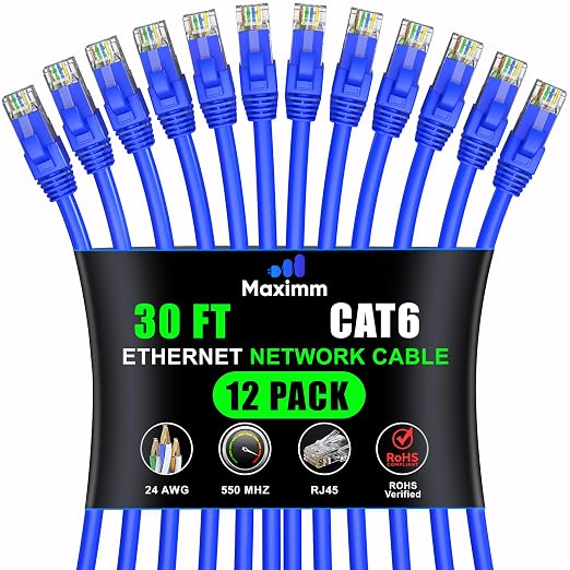 Maximm Cat 6 Ethernet Cable 30 Ft, Patch and Network Cable by MaximmCable