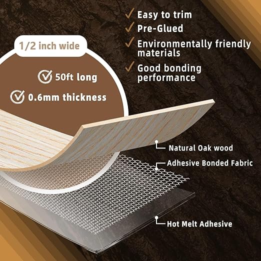 GSCIT Club Oak Edge Banding, 1/2 inch x 50ft roll of Veneer Edge Banding Preglued Flexible, Real Wood Tape Banding