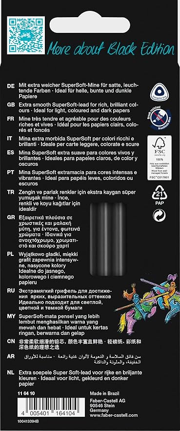 Faber-Castell Black Edition Colored Pencils: 12 Neon & Pastel